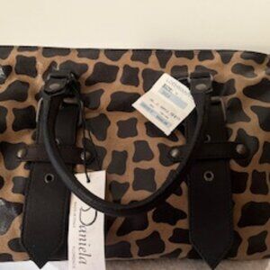 Italian Large Leather Animal Print Handbag - NEW